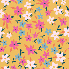 Cute, seamless, print, floral pattern, conversational,  pattern, colorful doodle flowers, hand drawn florals for textile, fabric, clothing, tshirt, wallpaper, packaging, sweatshirt, kids, girls, women