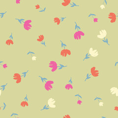Obraz premium Cute, seamless, print, floral pattern, conversational, pattern, colorful doodle flowers, hand drawn florals for textile, fabric, clothing, tshirt, wallpaper, packaging, sweatshirt, kids, girls, women