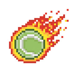 Tennis ball in fire, sport pixel art