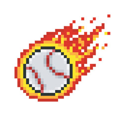 Baseball ball on fire, sport pixel art