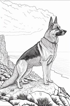 German Shepherd colouring page, generated image