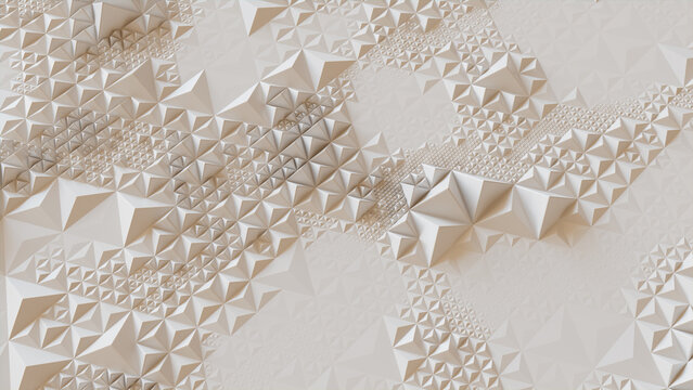 Fototapeta Light Modern Surface with Triangular Pyramids. White, Abstract 3d Wallpaper.