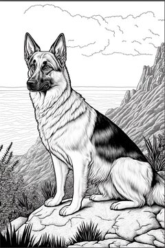 German Shepherd dog coloring page, generated image