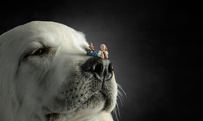 Little girl and giant dog