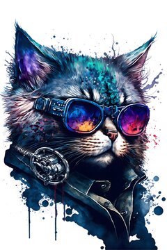 A cool and confident rockstar cat is rocking out with their shades and leather jacket. They are ready to take on the world and make some serious noise