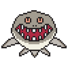 Cute shark character pixel art. Vector illustration.