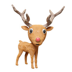3d deer from plasticine isolated. doe, fawn clay toy icon concept, 3d illustration render