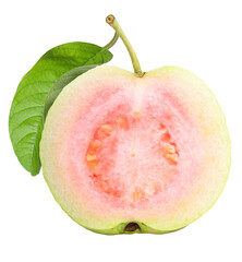 Pink guava fruit with leaf  on white background, Fresh Pink guava on White PNG file.