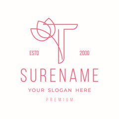 Alphabet T flower typography custom logo design vector illustration