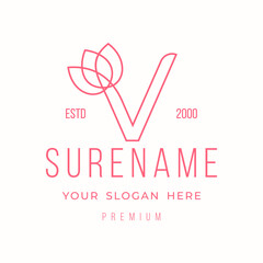 Alphabet V flower typography custom logo design vector illustration