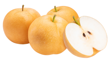 Premium Korean Sweet Pear on white background, Korean Snow pear or Shingo pear on white background 