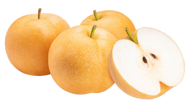 Premium Korean Sweet Pear on white background, Korean Snow pear or Shingo pear on white background 