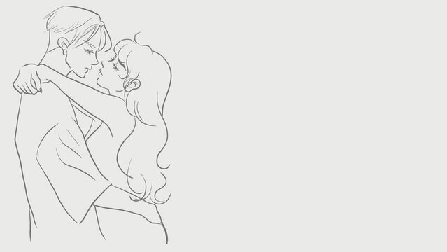 Line art of a couple kissing