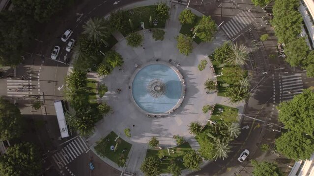 Dizengoff Square from static aerial shoot as pedestrian crossing - top down view  #004