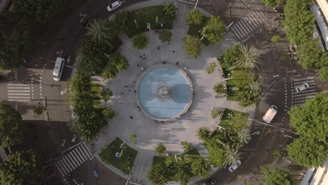 Dizengoff Square from static aerial shoot while vehicles are driving - top down view  #005