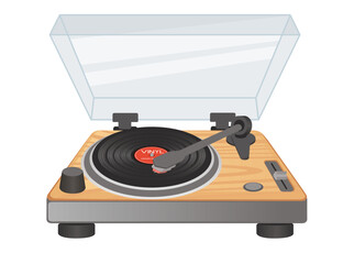 Vinyl record player retro design sound equipment vector illustration isolated on white background