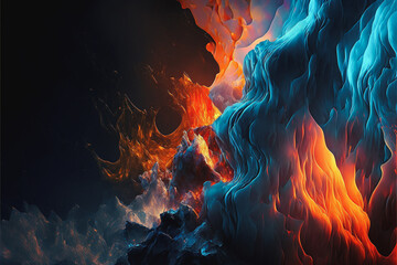 Abstract image of fire and ice meeting in violent beauty. Created with generative AI. 