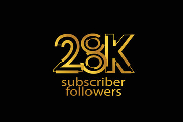 28K, 28.000 subscribers or followers blocks style with gold color on black background for social media and internet-vector
