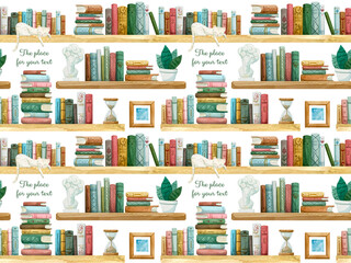 Seamless pattern of bookshelves on a white background. 