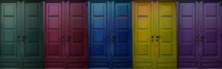Collage of retro doors painted in different colors