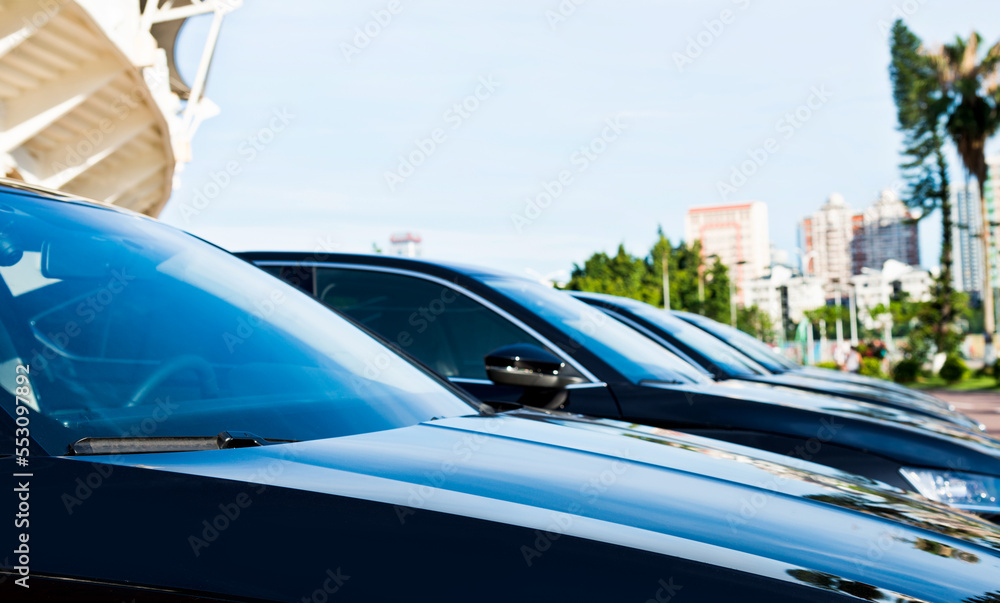 Wall mural group of black cars parked in a row