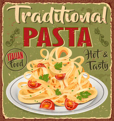 Vintage Italian Pasta metal sign.Retro poster 1950s style.