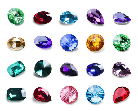 Set of colorful precious gemstones for jewellery isolated on white