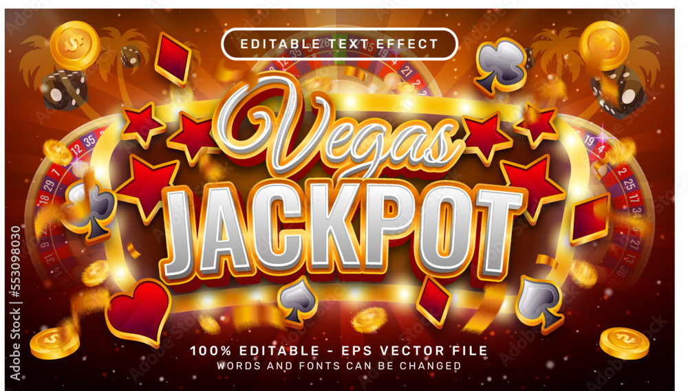 Poster vegas jackpot 3d text effect and editable text effect