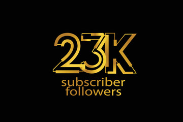 23K, 23.000 subscribers or followers blocks style with gold color on black background for social media and internet-vector