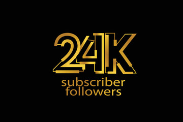 24K, 24.000 subscribers or followers blocks style with gold color on black background for social media and internet-vector