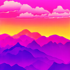Fototapeta na wymiar Dawn at a Violet Mountain - 2d Flat Art 
