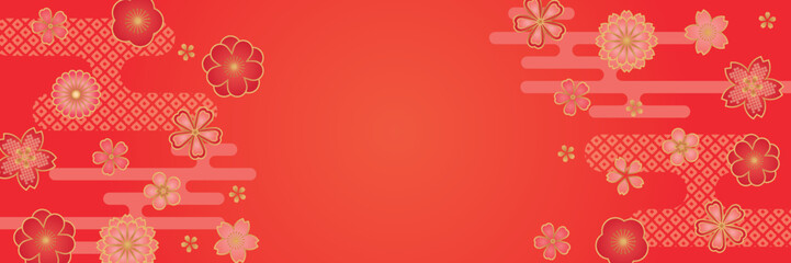 赤い花の和柄背景素材