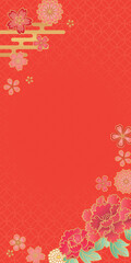 赤い花の和柄背景素材