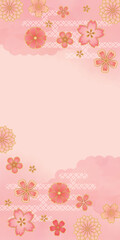 ピンクの花の和柄背景