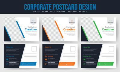 Corporate business postcard design, Creative EDDM postcard design template, Abstract shape modern three color design