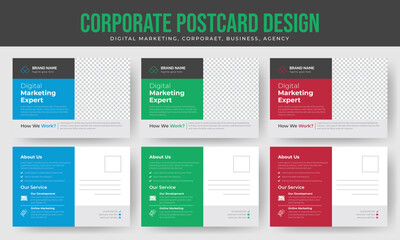 Corporate business postcard design, Creative EDDM postcard design template, Abstract shape modern three color design