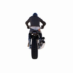 3D RENDERING OF A MAN RIDING MOTORCYCLE ISOLATED ON WHITE PLAIN BACKGROUND