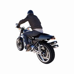 Fototapeta na wymiar 3D RENDERING OF A MAN RIDING MOTORCYCLE ISOLATED ON WHITE PLAIN BACKGROUND