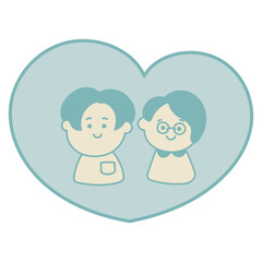 シンプルでかわいい　ハートとカップル・夫婦のイラスト素材