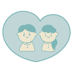 シンプルでかわいい　ハートとカップル・夫婦のイラスト素材