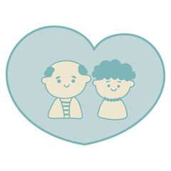 シンプルでかわいい　ハートとカップル・夫婦のイラスト素材