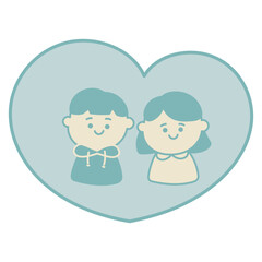 シンプルでかわいい　ハートとカップル・夫婦のイラスト素材