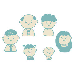 シンプルでかわいい二世帯家族のイラスト素材