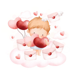 Naklejka premium Watercolor Illustration Cute valentine cupid