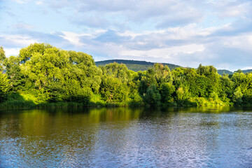 Fototapeta na wymiar Green forest and a lake