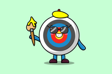 Cute cartoon character Archery target painter portraitist with hat and brush to draw in cute design
