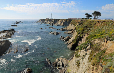 Panorama with Point Arena lighthouse - California