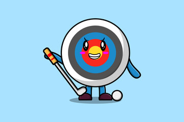 Cute cartoon Archery target character playing golf in concept flat cartoon style illustration
