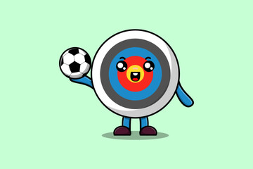 Cute cartoon Archery target character playing football in flat cartoon style illustration