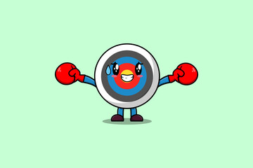 Cute Archery target mascot cartoon playing sport with boxing gloves and cute stylish design 